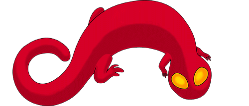 Eye of Newt Logo: A red newt with bright yellow eyes